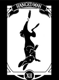 Deerbits Studios Tarot print featuring the Hanged Man card with detailed, artistic illustration on high-quality paper.