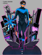 Nightwing standee by Deerbits Studios featuring a life-sized image of the superhero in blue and black costume.