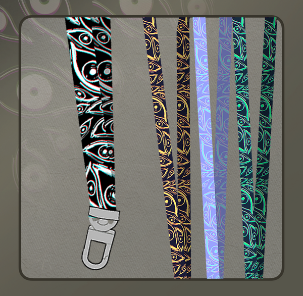 Deerbits Studios Eye Lanyard (Long) with attached eye loop, made of durable fabric, perfect for holding keys or ID badges.