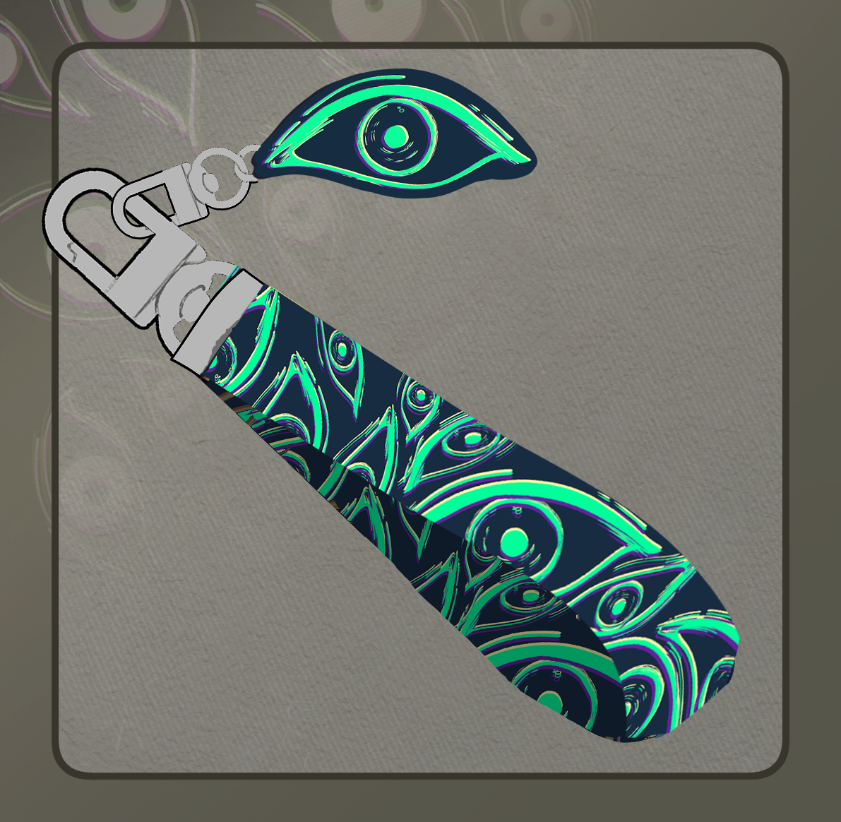 Green short eye lanyard by Deerbits Studios with a vibrant green design featuring a leafy pattern.