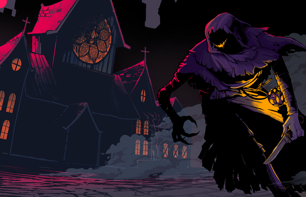 Deerbits Studios Kabhaal Nightstalker print featuring a dark, detailed illustration of a mysterious creature with glowing eyes.
